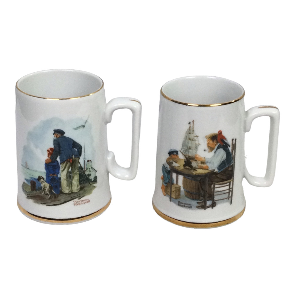 VTG 1985 Norman Rockwell Museum Good Boy Out to Sea Two White Mug Bundle